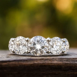 1.00 Ct DE/VVS Round Cut Lab-Grown Diamond Five Stone Wedding Band In Platinum - Picture 1 of 17