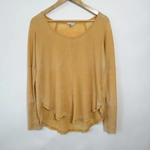 Lucky Brand Waffle Knit Thermal Top Womens Size M Washed Golden Yellow Oversized - Picture 1 of 7