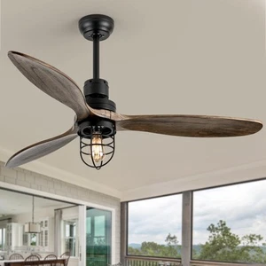 52 Inch Rustic Outdoor Ceiling Fan with Light and Remote, 3 Wood Blades, Incl... - Picture 1 of 7