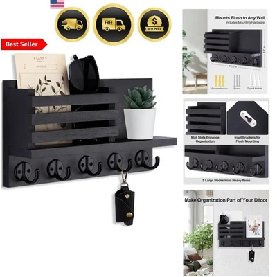 Wall Key Holder Rack with Shelf Rustic Wood Key Hook Organizer for Entryway - Image 1 of 4