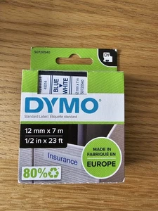 DYMO D1 Labelling Tape Authentic 45014 S0720540 Adhesive Blue on White 12 mm x 7 - Picture 1 of 2