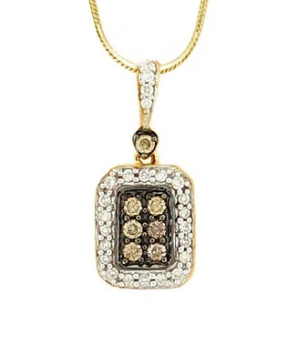 Прямоугольный кластер кулонов из желтого золота 10 карат с шоколадными коричневыми и белыми бриллиантами 0,25 карата  - Изображение 1 из 2