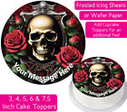 SKULL ROSES EDIBLE WAFER & ICING PERSONALISED CAKE TOPPERS BDAY PARTY GOTH DECOR