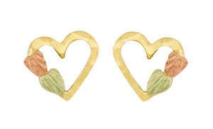 Dakota Black Hills Gold 10K Yellow Gold Heart with 2 Leaves Stud Earrings KE 016 - Picture 1 of 1