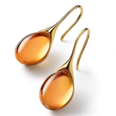 Bonitos pendientes colgantes de gancho en lágrima de cristal de champán enchapados en oro amarillo Foto 1 de 4