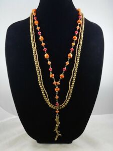Lucky Brand Goldtone HAVANA Coral Red Beaded Convertible Necklace JLRY5910 $89