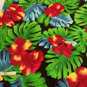 Hoffman International Fabric Hibiscus Floral Tropical Hawaiian 1/2 Y Hawallans - Picture 1 of 3