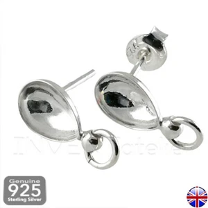 925 Sterling Silver Earrings Stud Posts for Gluing Pear Shape 8mm with Loop - Picture 1 of 3