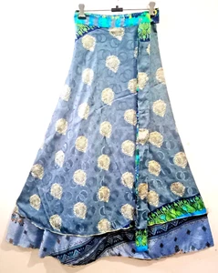 Printed Reversible Bohemian Maxi Skirt Multicolor Hippie Sari Wrap Skirt L-36'' - Picture 1 of 7