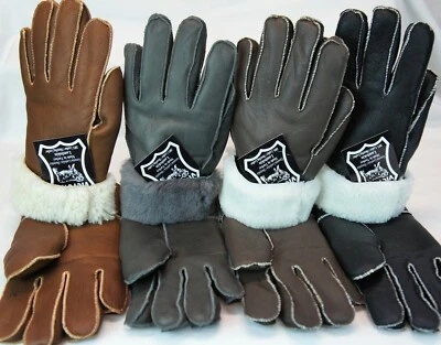 4 COLORS REAL GENUINE SHEEPSKIN SHEARLING LEATHER GLOVES UNISEX Fur Winter S-2XL - Image 1 of 4