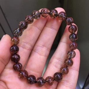 8mm Natural Black Gold Rutilated Super 7 Crystal Beads Bracelet AAAA - Bild 1 von 9