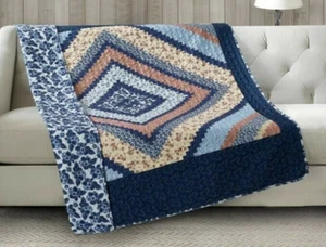 Around the Blue Block Reversible Soft Quilted Throw Blanket 50x60 in Virah Bella - Picture 1 of 2