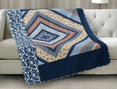 Around the Blue Block Reversible Soft Quilted Throw Blanket 50x60 in Virah Bella - Image 1 of 2