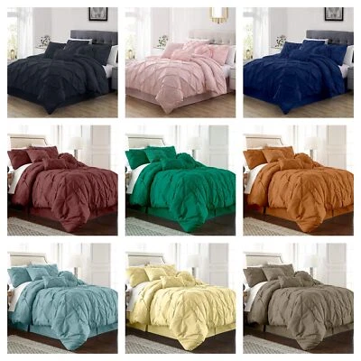 Chezmoi Collection 7pcs Pinch Pleat Comforter Set Microfiber Pintuck Bedding Set - Image 1 of 4