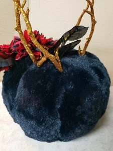 HAPPY HALLOWEEN Artificial Fur Pumpkin Black Floral Wicked - Picture 1 of 3
