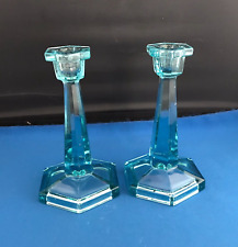 Pair of Ice Blue Art Deco Moulded Glass Candle Holders