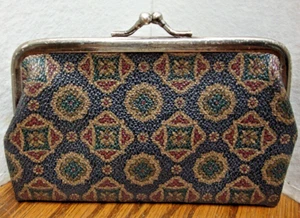Vintage Vinyl Faux Leather Coin Purse Kiss Lock Closure Geometric Designs 953 - Picture 1 of 3