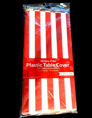 PLASTIC TABLE COVER Red And White Striped TABLECLOTH Christmas Party CIRCUS TIME - Image 1 of 4