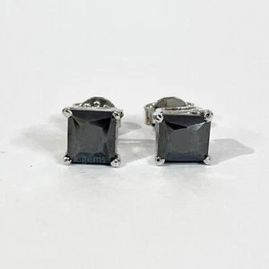 4 Ct Princess Cut Black Diamond Stud Earrings AAA Certified ! Birthday Gift - Picture 1 of 6