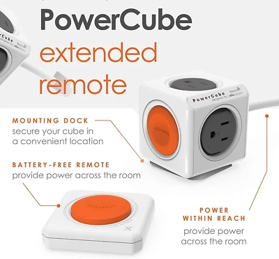 PowerCube Extended Power Strip 5Ft Remote Set 4 Outlets Surge Protector (Gray) - Image 1 of 3