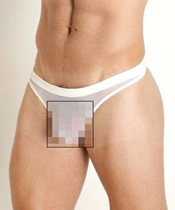 NEU Herren RICK MAJORS Vinyl Mesh durchsichtiger Tanga | klein | weiß - Bild 1 von 5