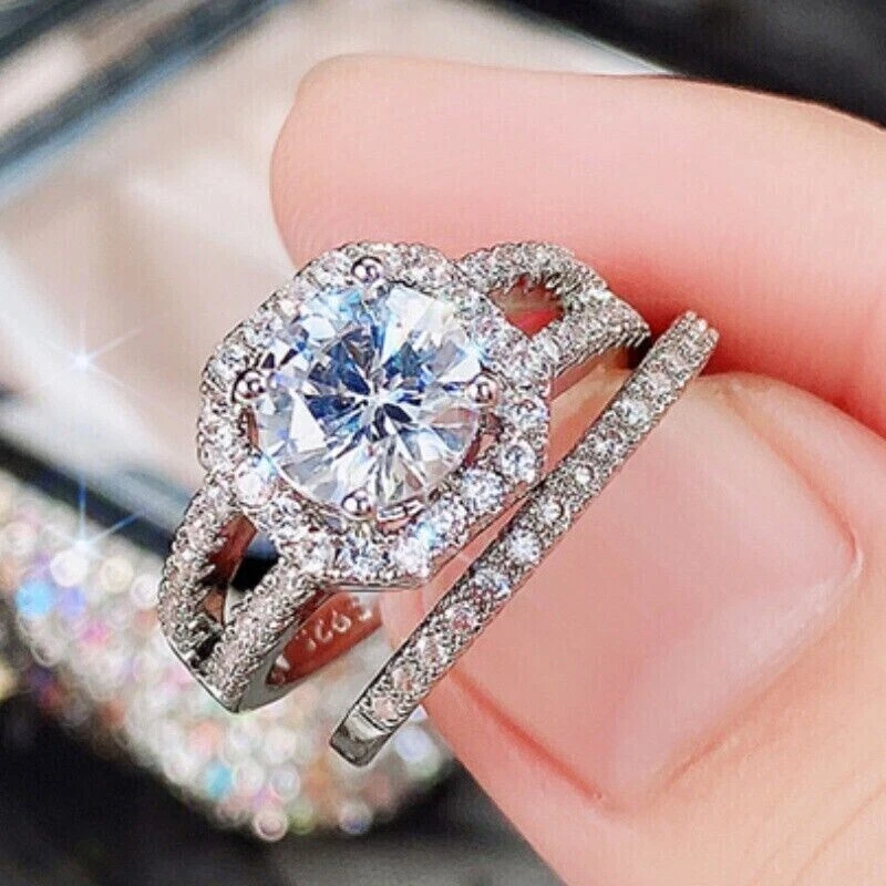 3CT Round Lab Created Diamond Solitaire Engagement Ring 14K White Gold Plated - Image 1 of 4