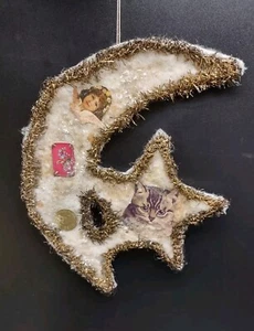 STACY BEAR Luna y Estrella Algodón Bateo Navidad Adorno - Momentos Gato y Ángel - Imagen 1 de 6