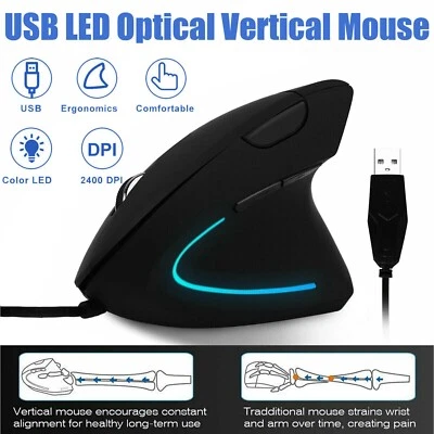 2 Ergonomic Optical Vertical Mouse USB Wired LED Mice 3200 DPI  PC/MAC/GAMING RT - Image 1 of 4