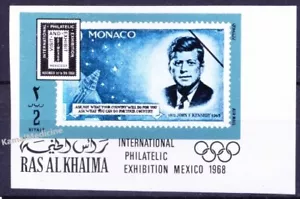 Ras al Khaimah 1969 MNH imperfecto, Mónaco John F Kennedy, sello en sello - Imagen 1 de 1