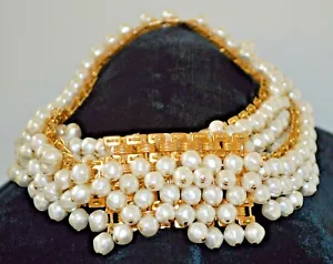 Christian DIOR BELT Necklace Pearl Gold Plated 1980s CHAIn LINK Dangling Vintage - Picture 1 of 11