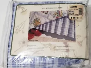 Vintage Allyson Kent Mervyn's Cal King Bed Dust Ruffle Blue Plaid Botanical Gard - Picture 1 of 5