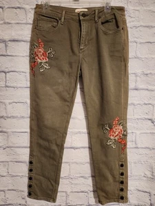 Driftwood Womens Sz 30 Sage Olive Green Jackie Embroidered Cropped Ankle Jeans - Picture 1 of 9