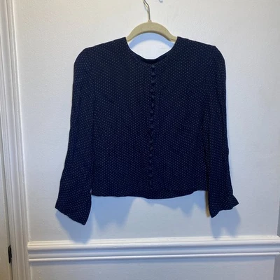 Blusa Nicole Miller Azul Marino Lunares Estilo Vintage Botón Frontal Oficina Elegante Foto 1 de 4