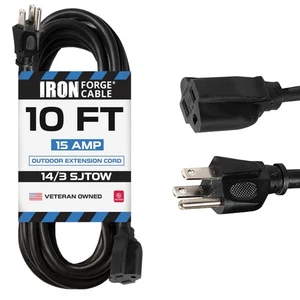 Cable de extensión resistente al aceite negro de 10 pies para granjas y ranchos - 14/3 SJTOW - Imagen 1 de 7