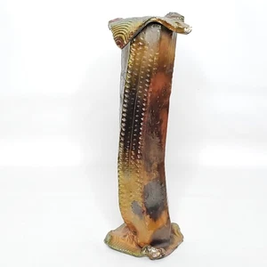 Abstract Brutalist Raku Studio Pottery Candle Stick Holder Geometric Brown - Picture 1 of 8
