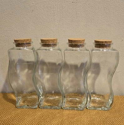 Set of 4 Vintage Wavy Clear Glass Apothecary Storage Jars With Corks 7.75" T - Image 1 of 4