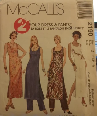 McCall's Sewing Pattern #2190 Misses' DRESS & PANTS size 12-14-16 UC/FF - Image 1 of 4