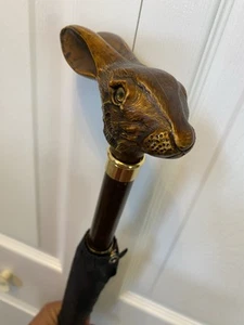 Vintage COMOY'S of LONDON Umbrella Carved RABBIT HEAD Spring Loaded ITALY Cover - Picture 1 of 11