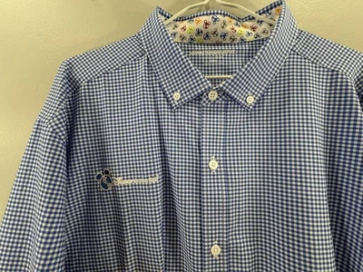 Johnston & Murphy Shirt Disney DVC XXL Blue Flex Micro Check Button Down Stretch - Image 1 of 4