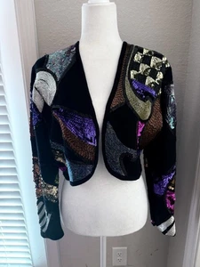 Chaqueta corta vintage Outlander tejida bolero con cuentas lentejuelas talla pequeña lentejuelas - Imagen 1 de 5