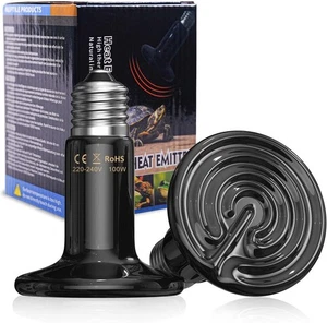 Bonlux 2Pack 100W Reptile Heat Lamp Bulb, E27 Black Ceramic No... - Picture 1 of 8