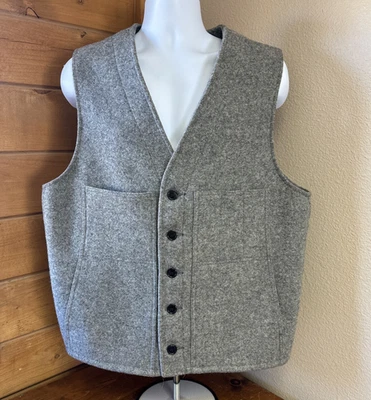 VTG Filson Wool Mackinaw Mens Buttoned Vest Sz 46 XL Grey Hunting Classic - Image 1 of 4
