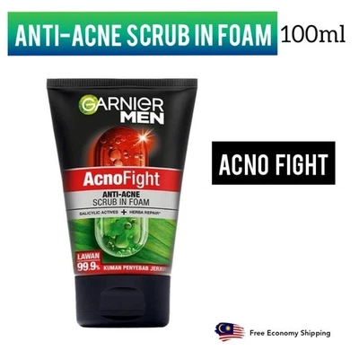Limpiador facial antiacné GARNIER MEN Acno Fight Scrub en espuma 100 ml Foto 1 de 4