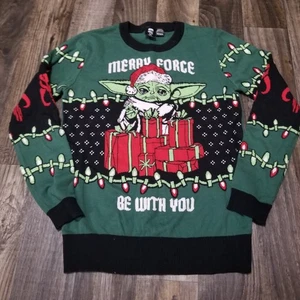 Star Wars Baby Yoda Christmas Sweater Merry Force Be With You Size Medium - Picture 1 of 9