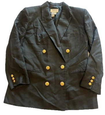 Vtg Talbots Petites Sz 6P Black Double Breasted Blazer Gold Buttons Italian USA - Image 1 of 4