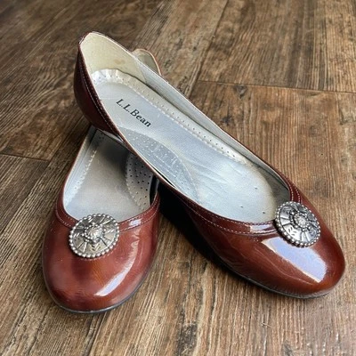 L.L. Planos de ballet punta redonda medallón plata marrón frijol talla 6M Foto 1 de 4