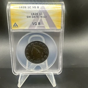 1828 1C Coronet Head Large Cent – ANACS VG8 - Small Date N-10 - Picture 1 of 5