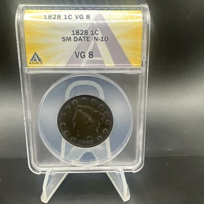 1828 1C Coronet Head Large Cent – ANACS VG8 - Small Date N-10 - Image 1 of 4
