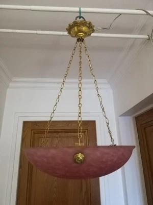 Luminaire Ancien Vasque Pate de Verre Suspension Lustre Ancien - Photo 1/4
