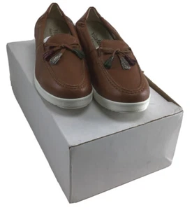 Vitaform - Leather Low Wedge Loafers with Tassel Chestnut Women's US Size 7-7.5 - Picture 1 of 5